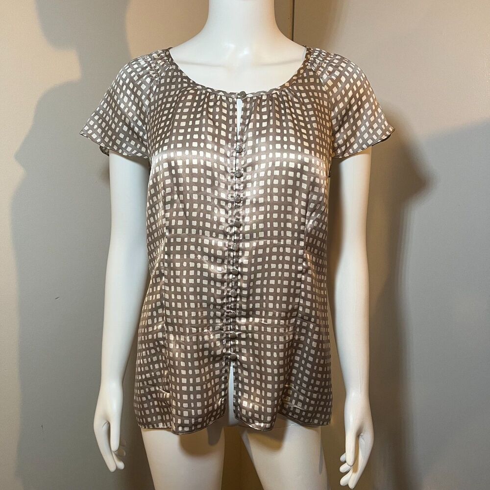 Banana Republic 100% Silk Blouse Button-Up Minimalist Cottage Office Siren Prep